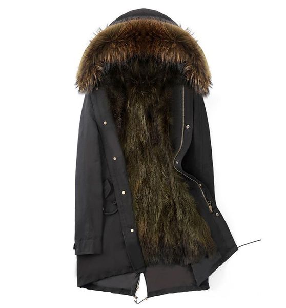 

fur raccoon coat real parka winter jacket men streetwear warm jackets plus size veste homme hiver my2025, Black
