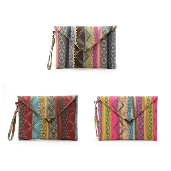 

women geometric pattern canvas envelope bag clutch wristlets handbag purse