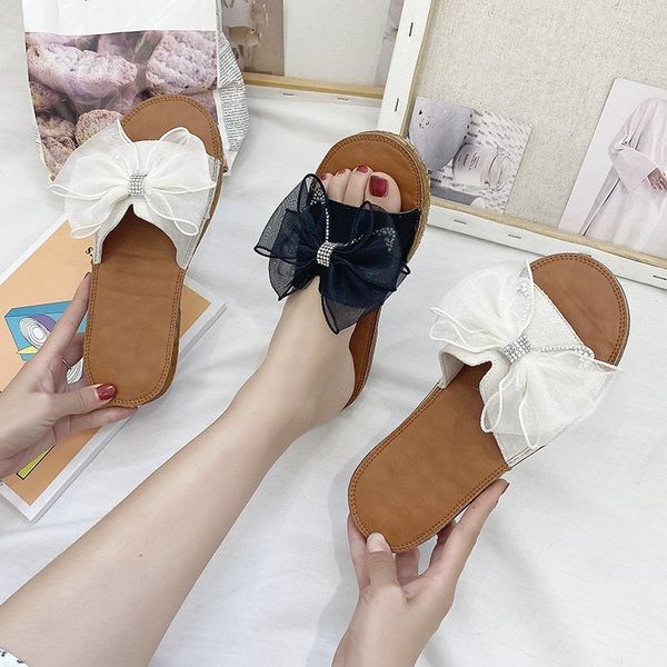 

slippers women summer butterfly-knot beach shoes slides pantofle sabot flat rubber 2020 rome basic pu slippers, Black