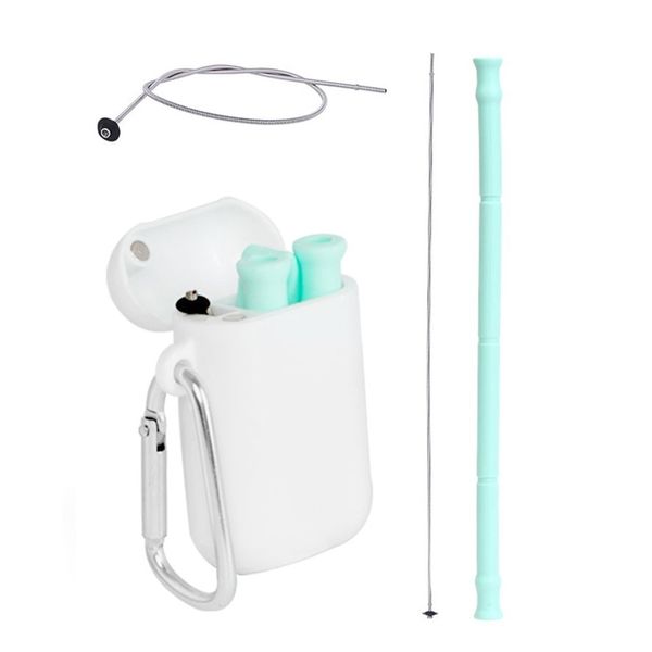 

protable mini silicone collapsible straws reusable foldable drinking with carrying case cleaning brush for travel home office