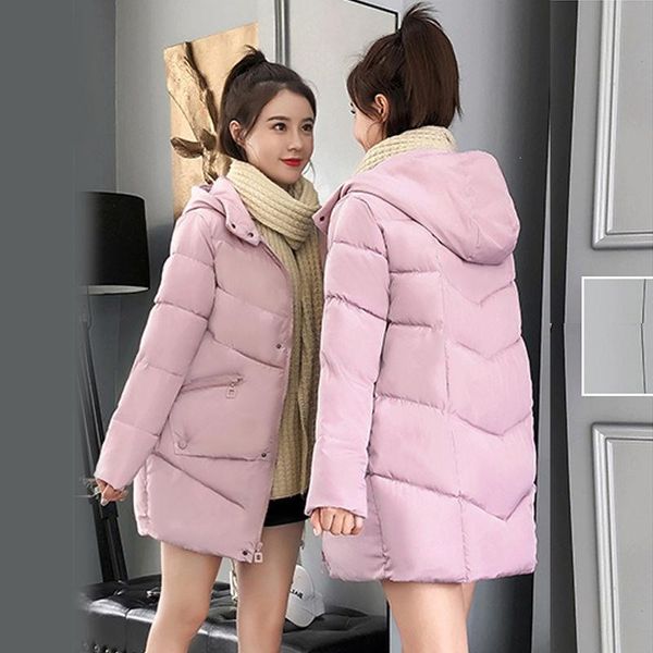 

winter women jacket casual solid thick warm long hooded parkas zippers female pocket snow coat, Black