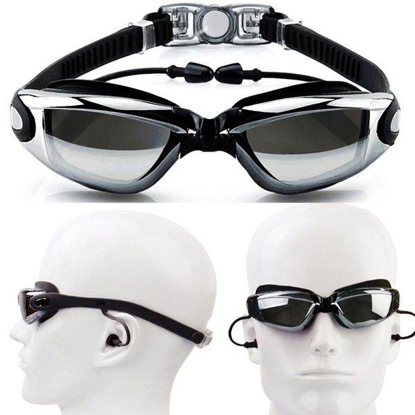 

взрослые силиконовые плавательные очки водонепроницаемый анти-туман 100% уф рецепт спортивные очки с наушником для бассейнов плавание мужчин