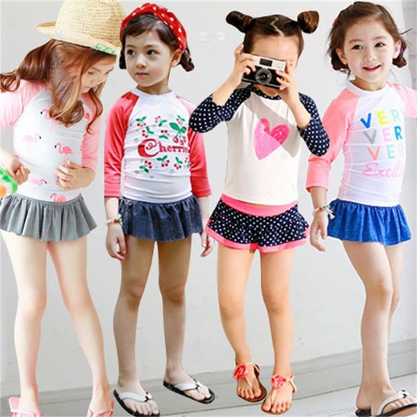 

kids swimming bathing suit baby girl's swimsuit swim skirt two piece separate print swimwear long sleeve sunproof 10 years old
