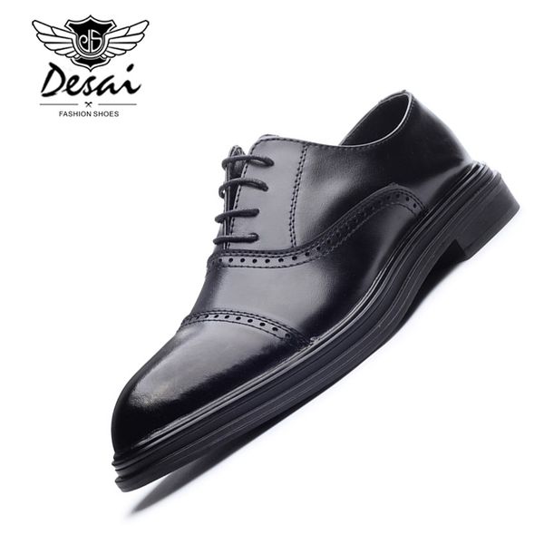 

desai shoes men leather casual shoes solid color breathable flats men business footwear lace-up wear comfort size 38-44, Black