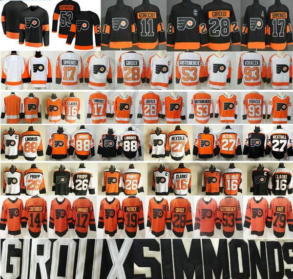 

man woman kids youth philadelphia flyers 28 claude giroux 11 travis konecny 17 wayne simmonds 53 shayne gostisbehere 19 nolan patrick jersey, Black;red