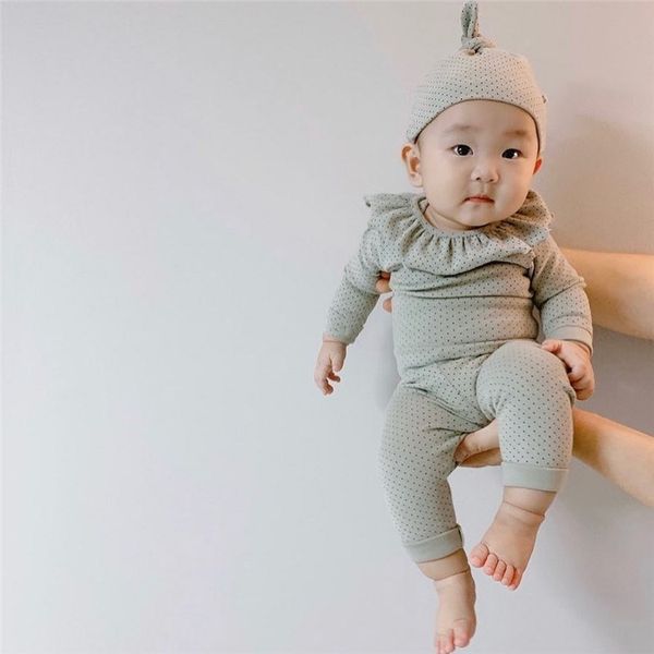 

dojhonkids 4шт/комплект комбинезон+брюки+шляпа+нагрудник младенцы пижамы маленькая точка чуть пукнуть нижнего комплект белья инс восхождение, White