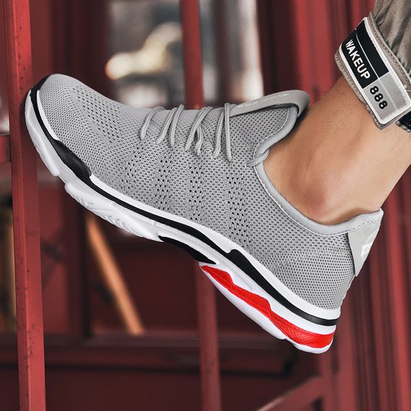 

men mesh flying fabric casual shoes zapatos hombre summer lovers slip on casual shoes breathable soft sneakers, Black