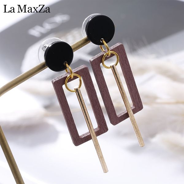 

natural wood drop earrings for women fashion statement golden strips rectangle dangle earring ear korean girls jewelry gift, Silver