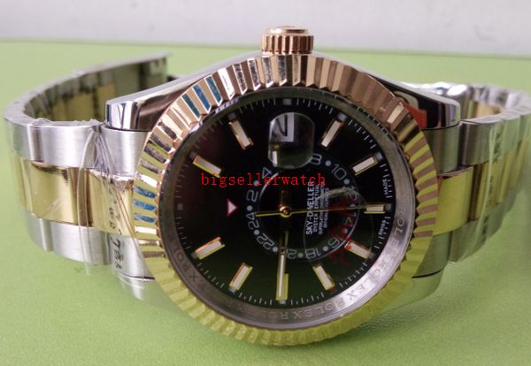 

new style luxury original box certificate mens watches sky-dweller 326938 yellow gold 42mm asia 2813automatic mechanical two tone gold men&#, Slivery;brown