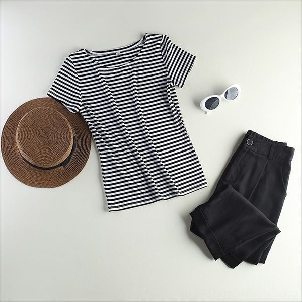 

horizontal stripe 2020 short-sleeved striped summer 6004 horizontal stripe 2020 short-sleeved striped t-shirt women's summer women', White