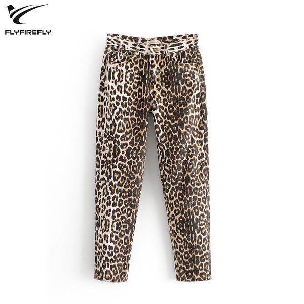 

autumn vintage leopard print boyfruend for women mom high waist jeans woman casual pencil denim pants trousers 2018, Blue