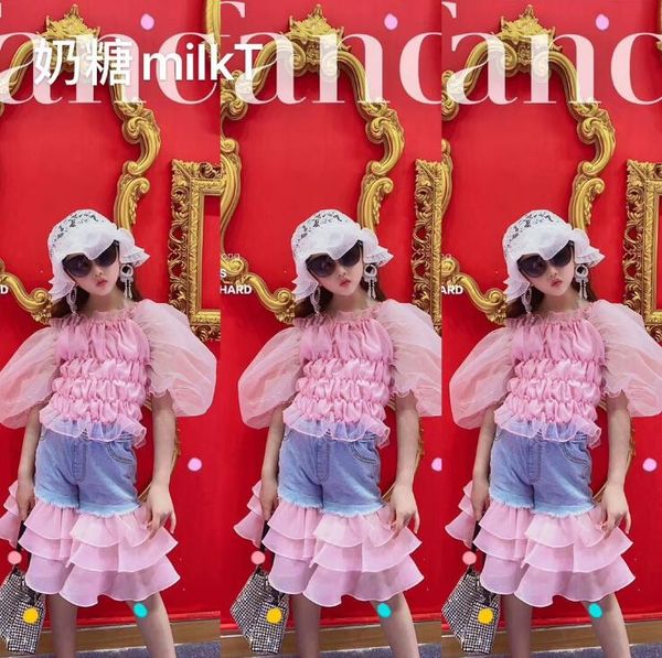 

2020 girls patchwork t-shirt fashion cotton tulle summer girls 3-8t f125, Blue