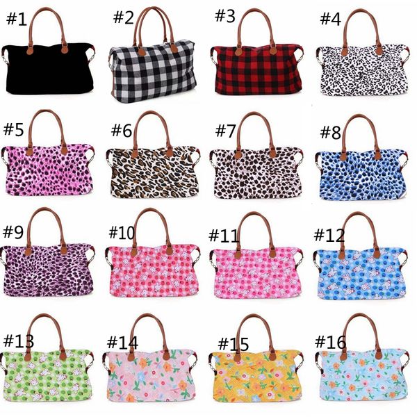 

32style buffalo plaid handbag leopard camouflage large duffel tote bag capacity travel printting luggage fashion bags hha1406
