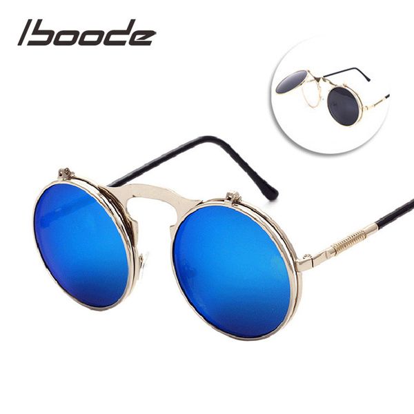 

iboode flip up sunglasses men women round vintage mens sunglass brand designer fashion uv400 steampunk style sun glasses retro, White;black