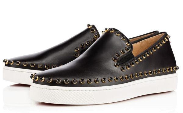 

2020 new red bottom spikes boat flats loafers fashion mens womens casual shoes sneakers pik genuine leather black low man woman shoes s02