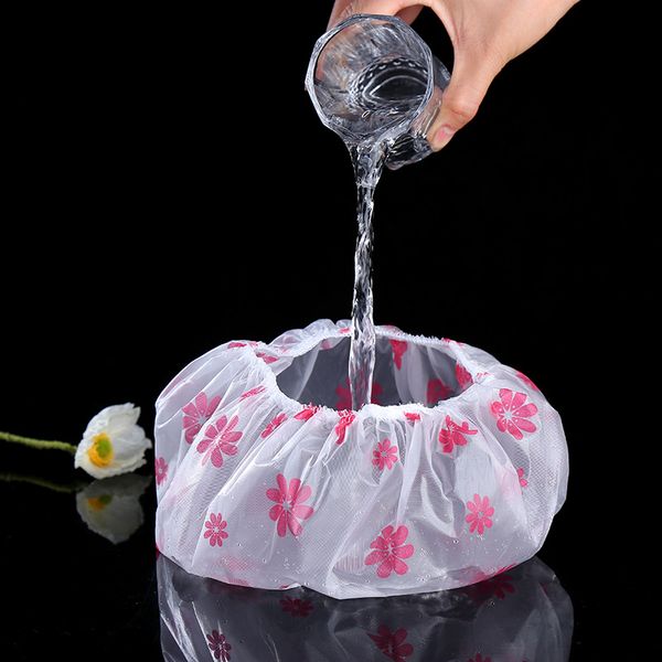 

Resuable Lace Elastic Band Bath Hair Caps Anti-fume Hat Cute flower Waterproof Shower Cap Women Cartoon PVC Wash Face Hair Cover many color