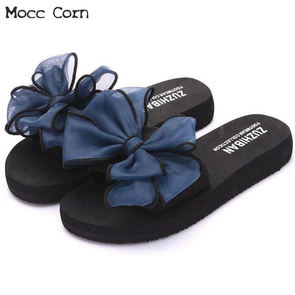 

flip flops women casual summer platform slippers female bow outside indoor flat shoes beach sandals comfortable woman footwear, Black
