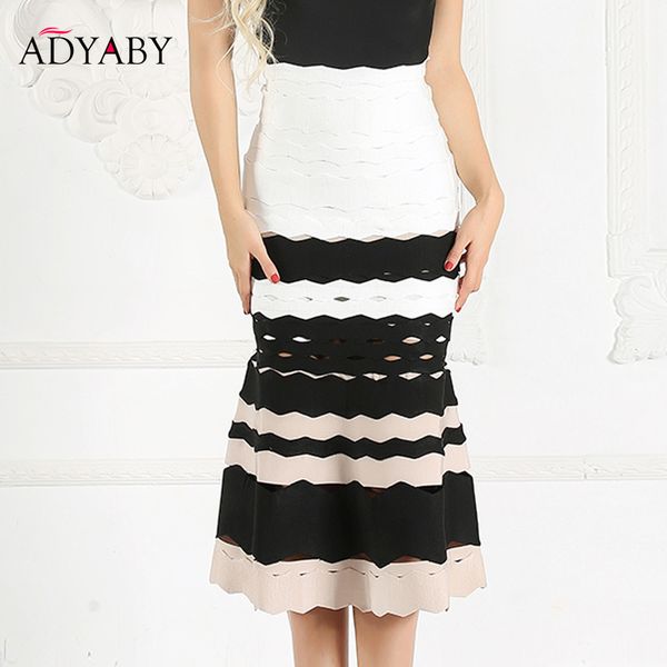 

mermaid skirt for women 2019 summer new bandage high waist skirts ladies celebrity striped midi skirt red black white