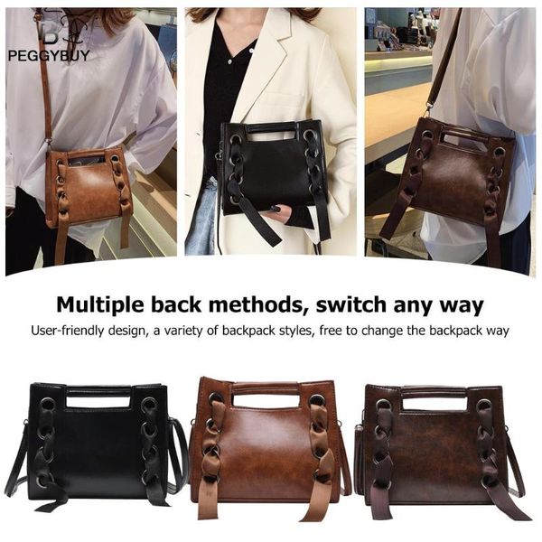 

creative retro pu leather crossbody bags women solid color ribbon elegant shoulder messenger handbags ladies shopping purse