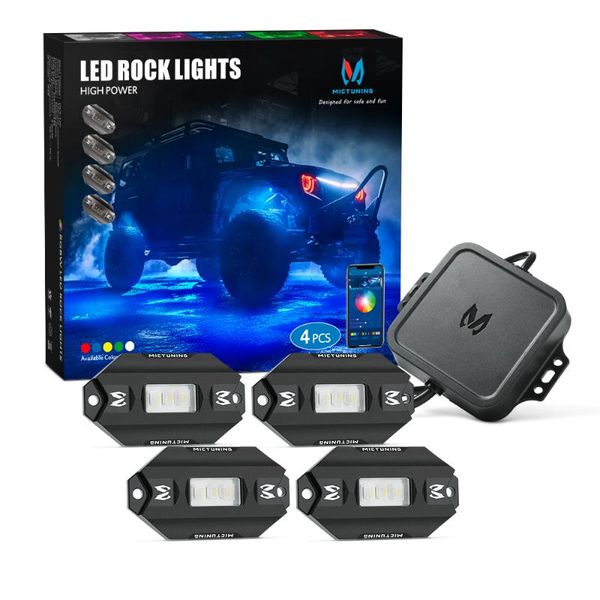 

mictuning 4 pods rgbw car led rock lights with bluetooth control & music mode auto multicolor underglow neon decorative lamp kit