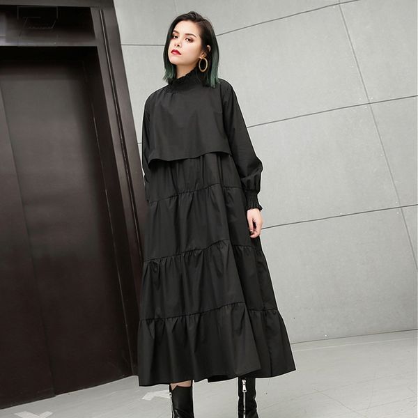 

autumn black dress for women loose big fashion collar long sleeve womens dresses female clothes elastic new, Black;gray