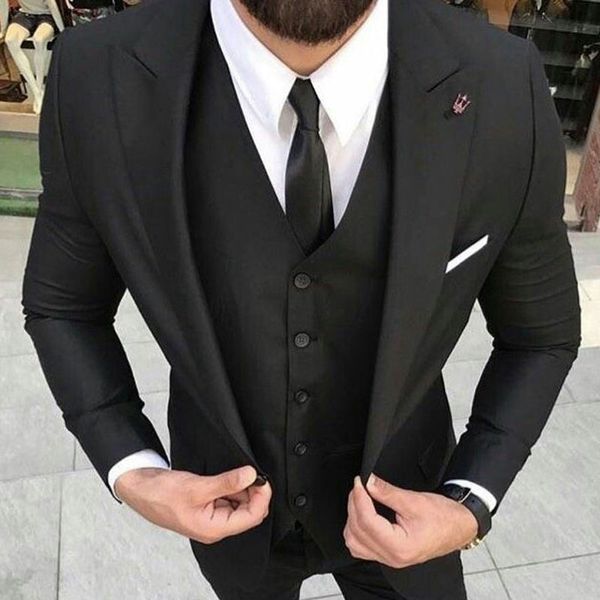 

slim fit black groom suits for men wedding tuxedos groomsmen blazer gentle terno masculino three-piece jacket pants vest bridegroom outfits, Black;gray