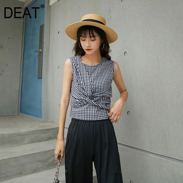

deat] women plaid hit color knot short brief loose fit vest new v-collar sleeveless fashion tide spring summer 2020 13r545, Black;white