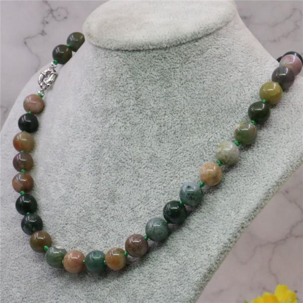 

beautiful new natural classic stone green agates round beads 8/10/12mm women's necklace jewelry gift chain 18inch y747, Silver