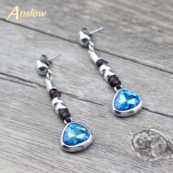 

anslow fashion jewelry retro rope handmade unique design heart crystal women drop earrings for birthday valentine low0025ae, Silver