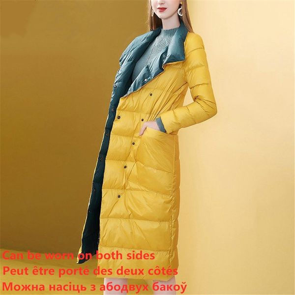 

women down jacket wear on both sides winter jacket parka simple light long winter coat plus size coat outwear veste hiver, Black