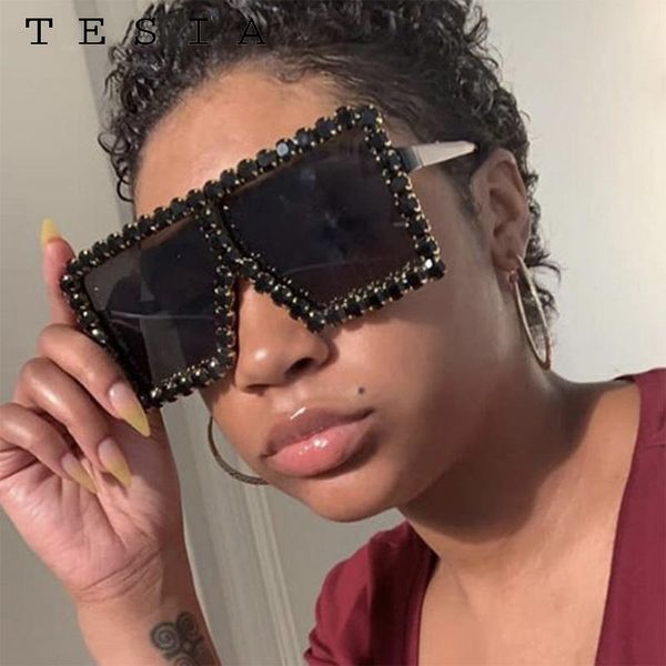 

2020 crystal luxury diamond oversized sunglasses women brand square sun glasses for female large frame rhinestone bling glasses plxop