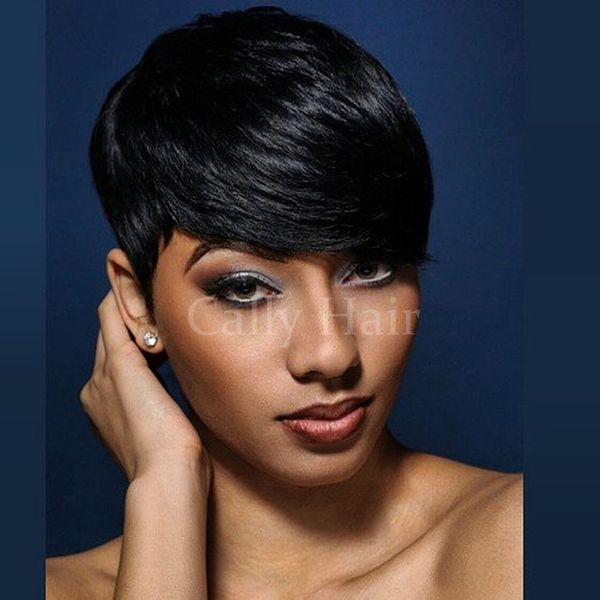 Indian Hair 100 Human Real Hair Longer Pixie Cuts Wig Short Cut