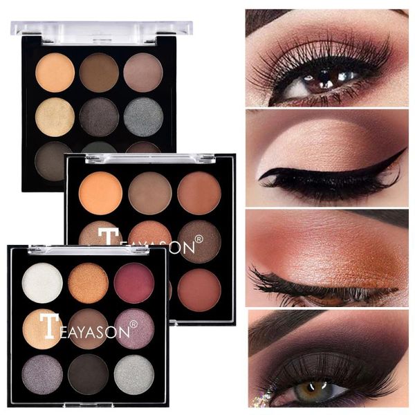 

teayason 9 colors eyeshadow pallete dish earth color pearlescent matte eyeshadow diamond glitter eye style