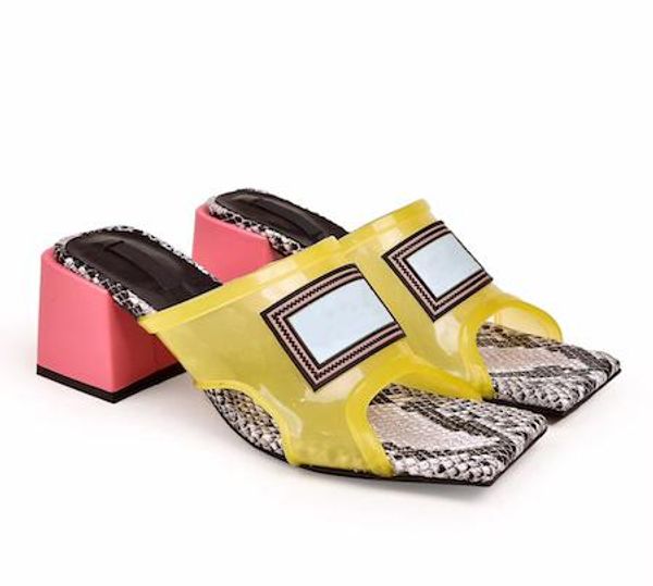 

women transparent pvc heels designer sandals genuine leather fancy shoes high heel mules slides luxury slipper large size 34-42 with box lll, Black
