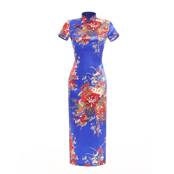 

chinese women evening dress mandarin collar satin qipao print floral party gowns plus size 6xl female long sleeve cheongsam, Red