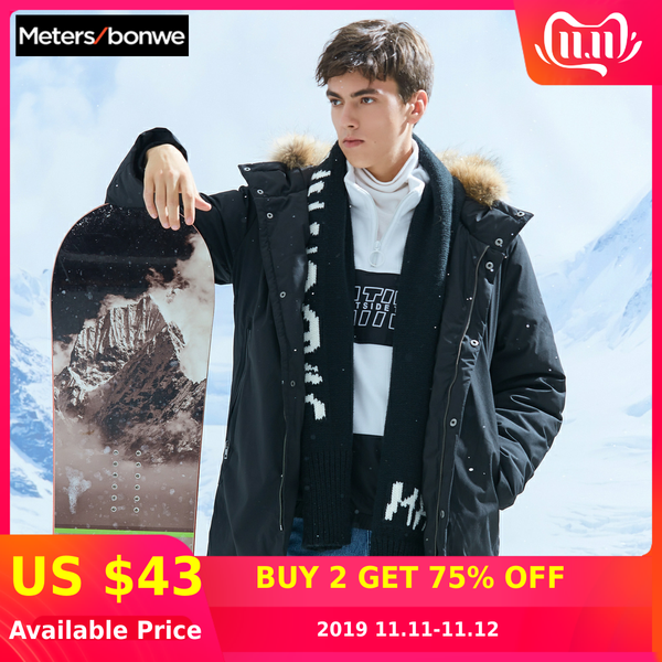 

metersbonwe men's parkas thick down jacket outwear medium length duck down coat warm climbing parkas clothes snow coat, Black