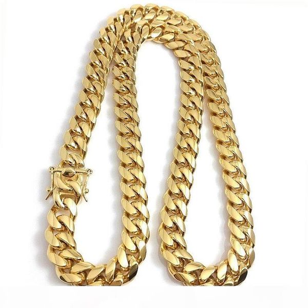 

high polished miami cuban link necklaces men punk 14mm curb chain 18k gold plated stainless steel thick necklace jewelry lover gift, Silver