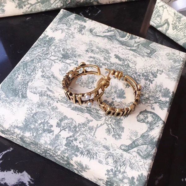 

c1916 popular classical restoring ancient ways brass earring jd letter pearl earrings european and american women personality accessorie, Golden;silver