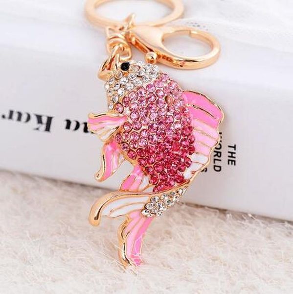 

fashion exquisite crystal rhinestone fish key chains blue/pink car keyrings bag buckle pendant keychains for women men jewelry, Silver
