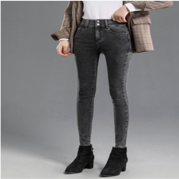 

gray high waist with pencil pants jeans women cultivate one's morality show thin tight foot trousers, Blue