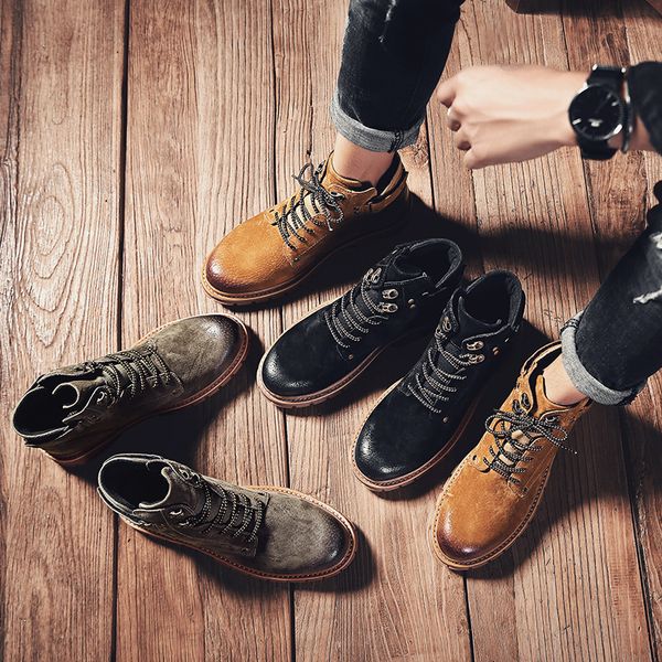 

boots male high help desert short boots tooling in england to help casual winter 2019 new child, Black