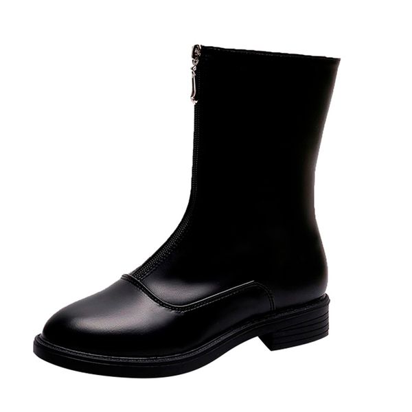 

jaycosin women's boots pu round toe leisure ankle women's ankle bare zip boots round toe platform-bottom casual short booties, Black