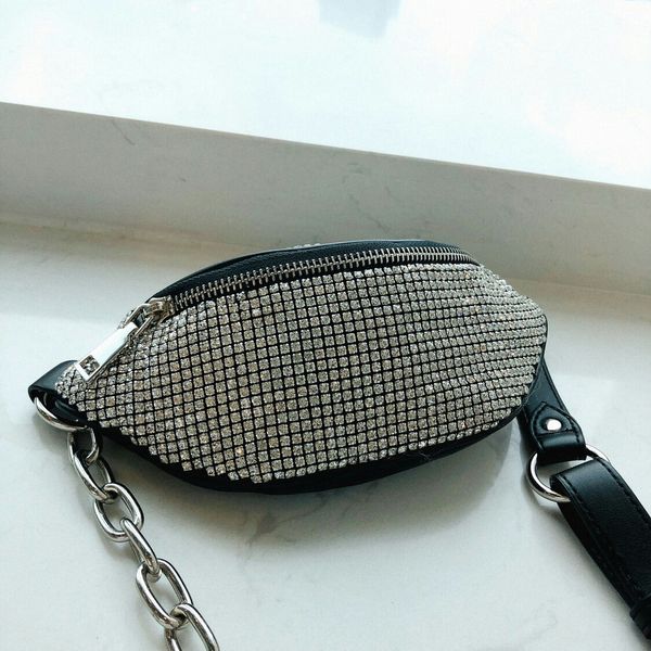 

siketu2020 new fashion womens bag sheepskin shiny rhinestone bag net red all-match fashion chain chest bag messenger