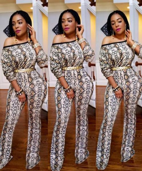 

2019 african outfit style slanted shoulder printed one-piece wide-leg pants, Red
