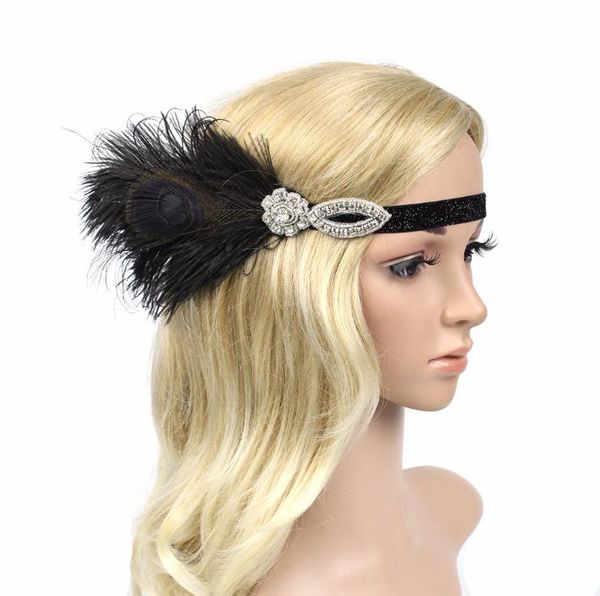 

european and american peacock feather hair ribbon headdress lip shaping ball hair ribbon, Silver