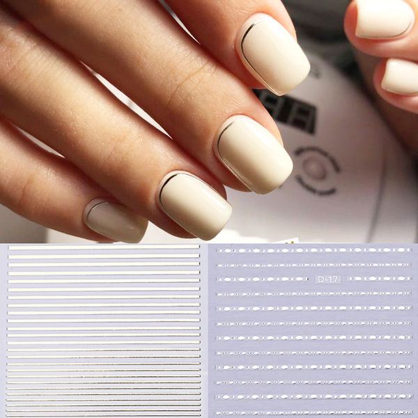 

gold 3d nail sticker stripe lines tape silver metal nails stickers adhesive striping tape laser nail art decoration manicure, Black
