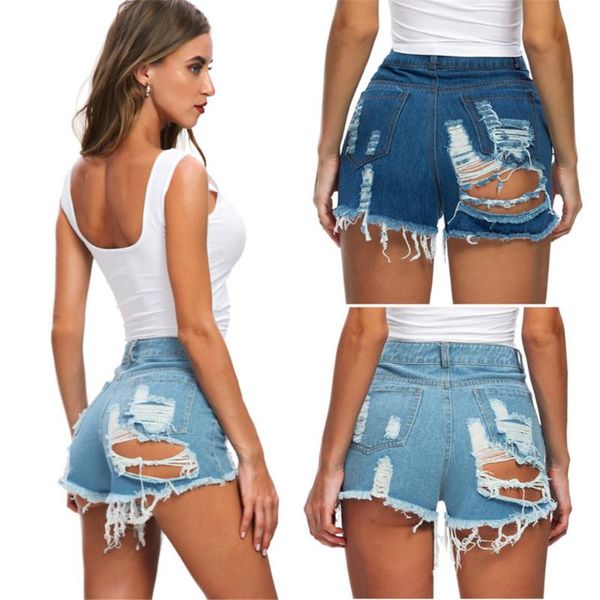 

hole women jeans high waist denim women shorts casual shorts tassels denim slim, Blue