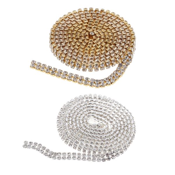 

2-row crystal rhinestones close chain diy diamond mesh ribbon decor 2 yards