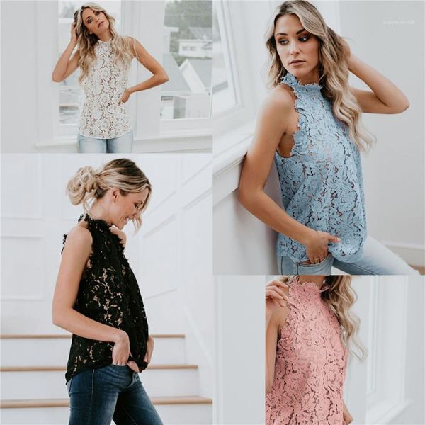 

female clothing women designer tshirts summer lace sleeveless stand collar hollow out slim tshirt, White