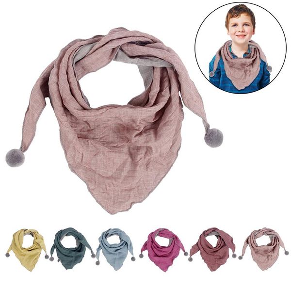 

casual solid color thicken children's scarf fashion pom pom decor multi-purpose baby bandana bib baby scarf clothing accessories, Blue;gray